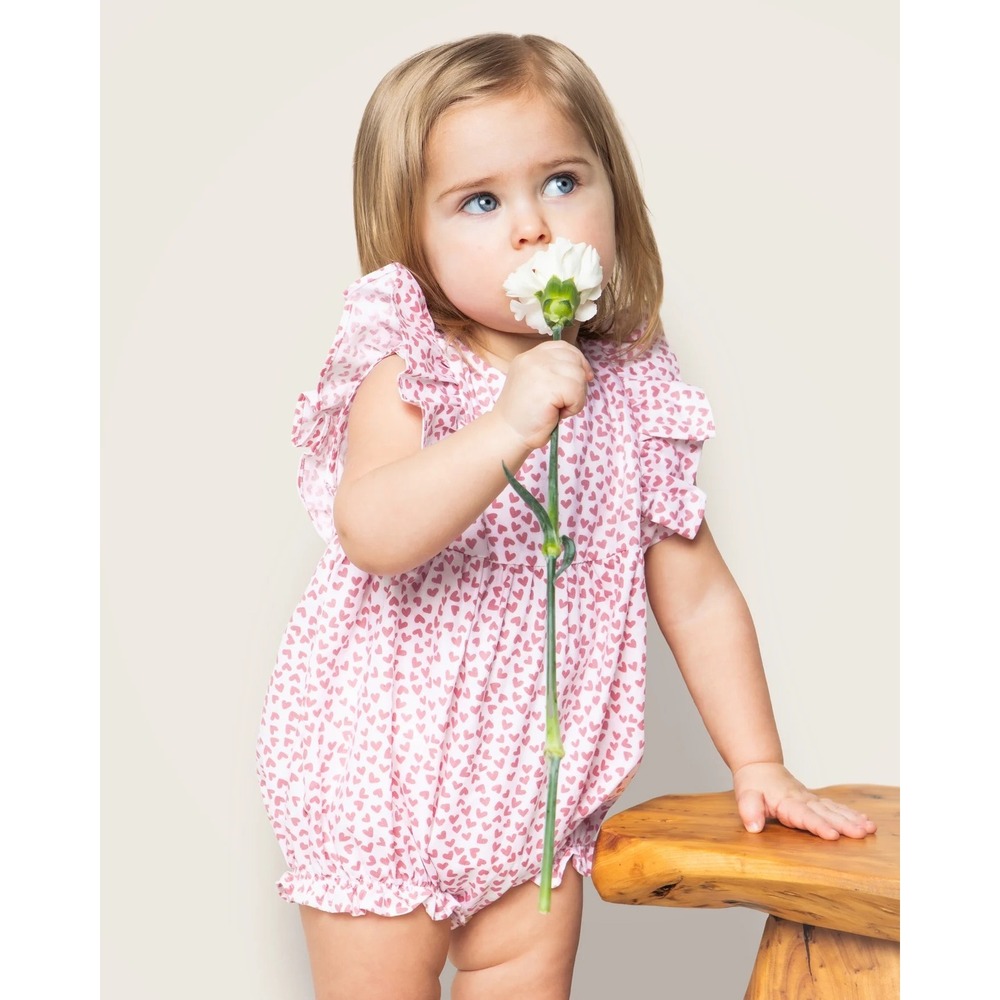 Petite Plume Heart Print Bubble Romper with Flutter Sleeves Size 0-3M